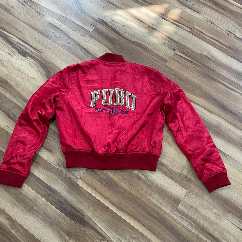 Vintage FUBU The Collection Women’s Med Satin Varsity Bomber Jacket - Red Y2k